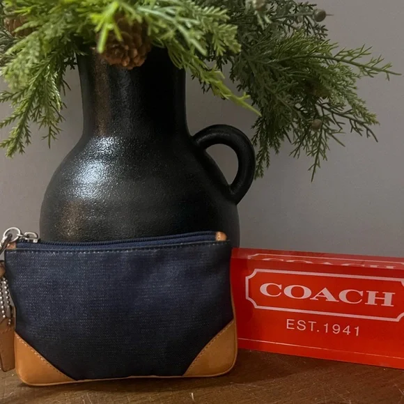 Coach Denim and Tan 3pc. Set Shoulder Bag Plus Matching Wristlet And Coach dusty - Picture 13 of 16